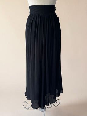 Vtg 80s Paul Alexander Black Silk Hi Waist Skirt Pleated Sz S Neiman Marcus